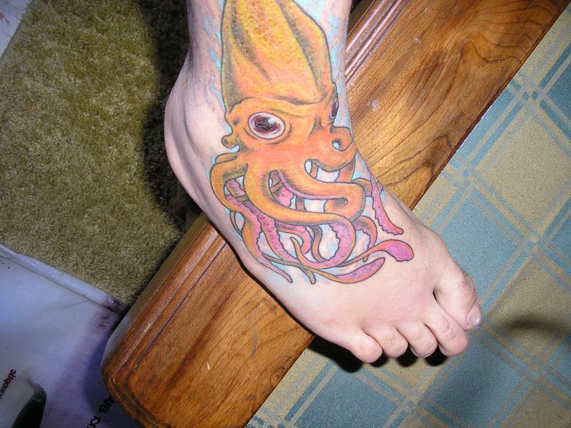 Colorful Octopus Tattoo On Right Foot