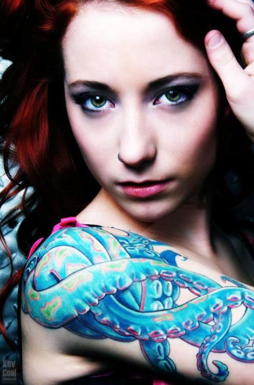 Colorful Octopus Tattoo On Women Right Half Sleeve