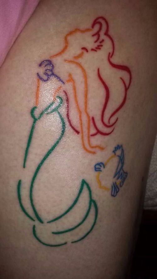 Colorful Outline Little Mermaid Tattoo Design For Half Sleeve
