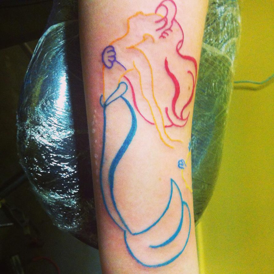 Colorful Outline Mermaid Tattoo Design For Forearm By Jongresty