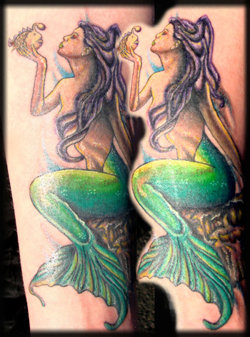 Colorful Pin Up Mermaid Tattoo Design
