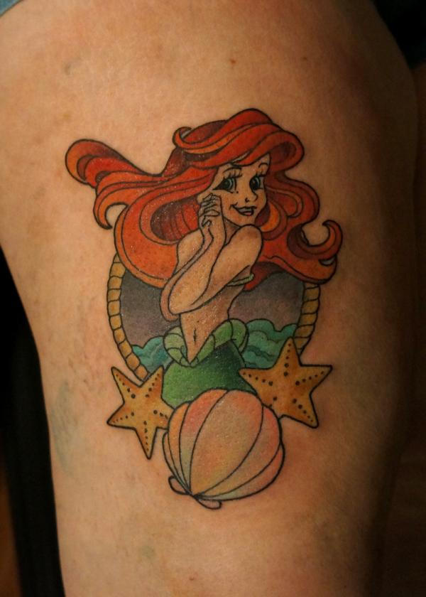 Colorful Small Mermaid Tattoo Design For Half Sleeve