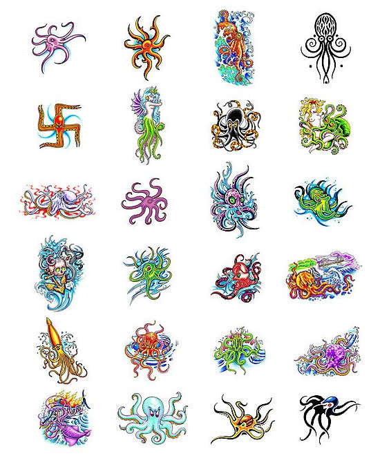 Colorful Small Octopus Tattoo Flash