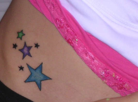 Colorful Star Tattoos On Hip For Girls