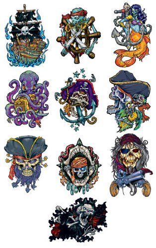 Colorful Traditional Pirate Skull Tattoo Flash