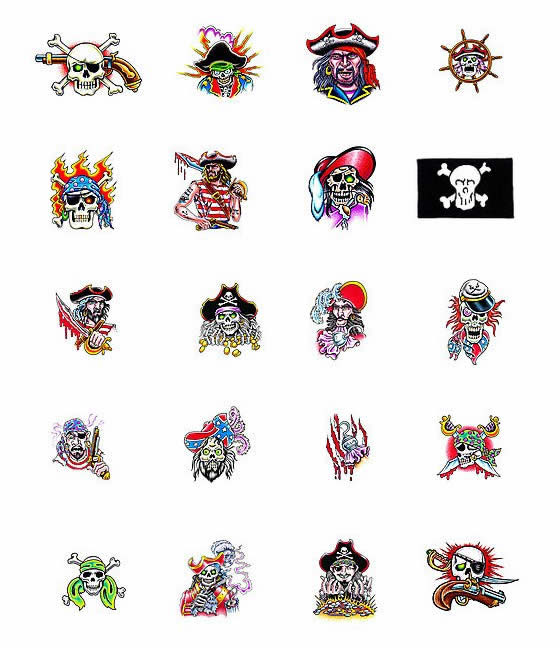 Colorful Traditional Pirate Symbol Tattoo Flash