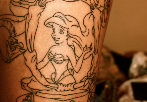 Cool Back Outline Little Mermaid In Frame Tattoo Design