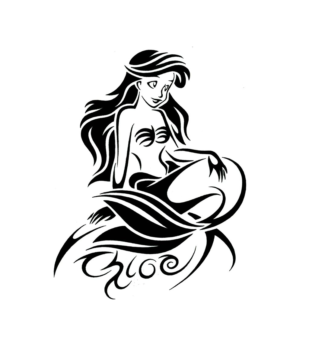 Cool Black Ariel Mermaid Tattoo Stencil By JSHarts
