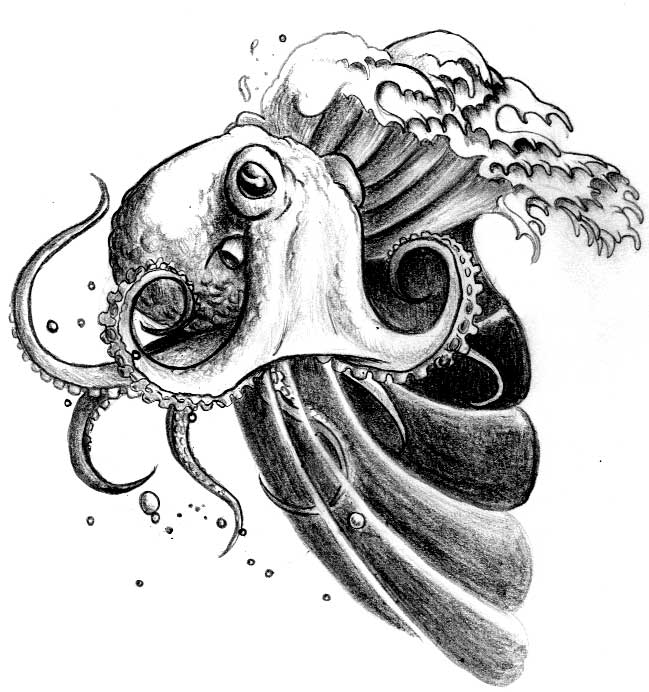Cool Black Ink Octopus Tattoo Design