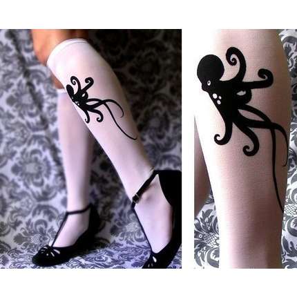 Cool Black Ink Octopus Tattoo On Girl Left Leg Calf