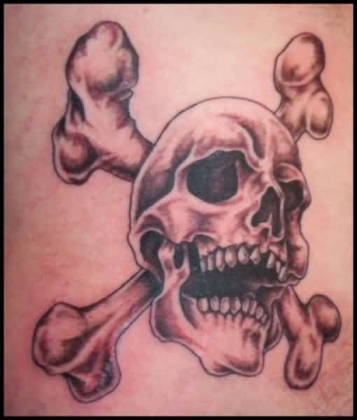 Cool Black Ink Pirate Skull With Crossbone Tattoo Design For Men