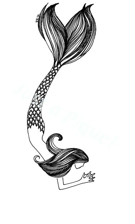 Cool Black Ink Swimming Mermaid Tattoo Design