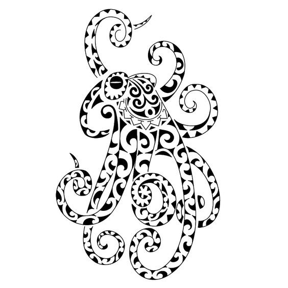 Cool Black Maori Octopus Tattoo Stencil