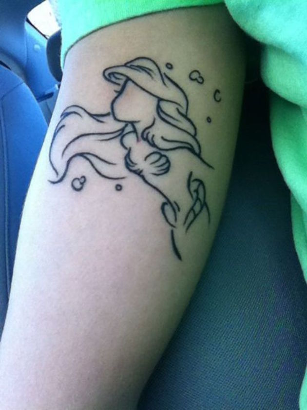 Cool Black Outline Little Mermaid Tattoo On Forearm