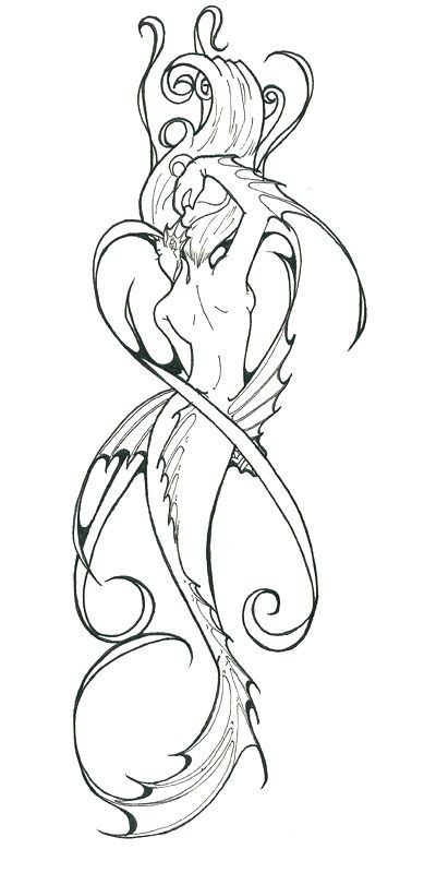 Cool Black Outline Mermaid Tattoo Design