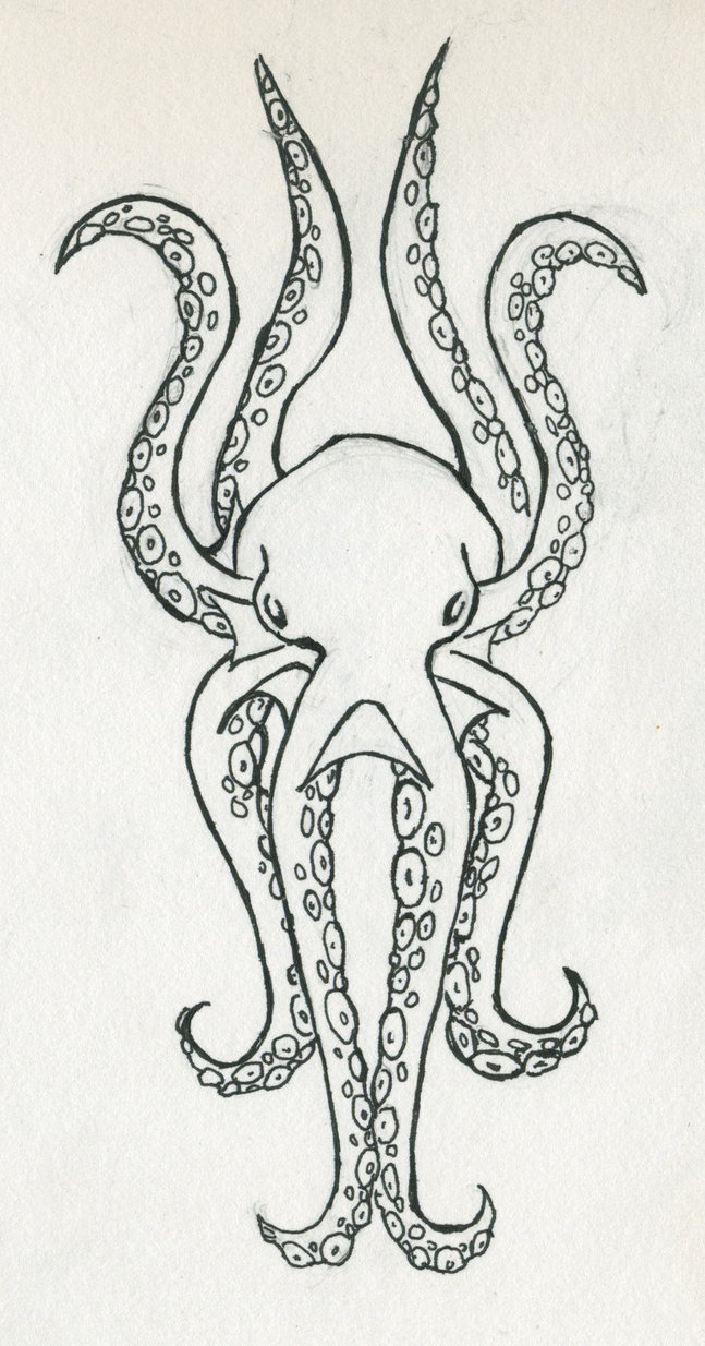 Cool Black Outline Octopus Tattoo Design