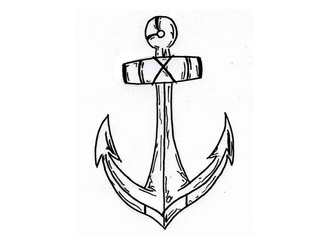Cool Black Outline Pirate Anchor Tattoo Stencil