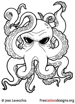 Cool Black Outline Pirate Octopus Tattoo Design