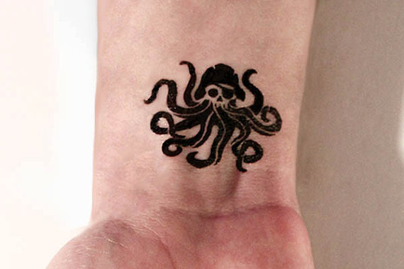 Cool Black Pirate Octopus Tattoo On Wrist