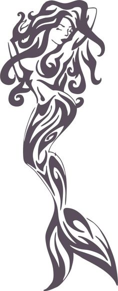 Cool Black Tribal Mermaid Tattoo Stencil