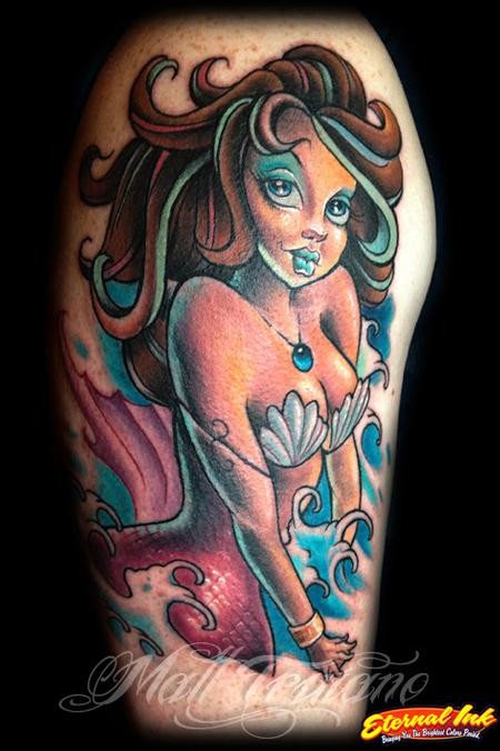 Cool Colorful Mermaid Tattoo On Right Half Sleeve
