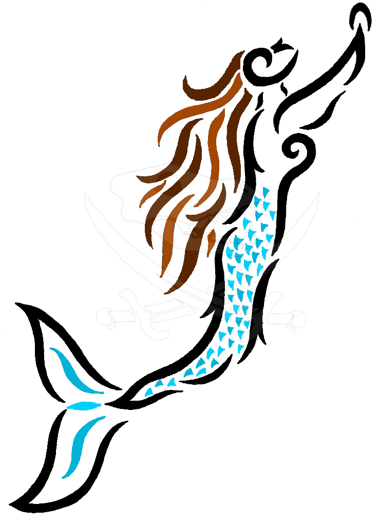 Cool Colorful Tribal Mermaid Tattoo Design
