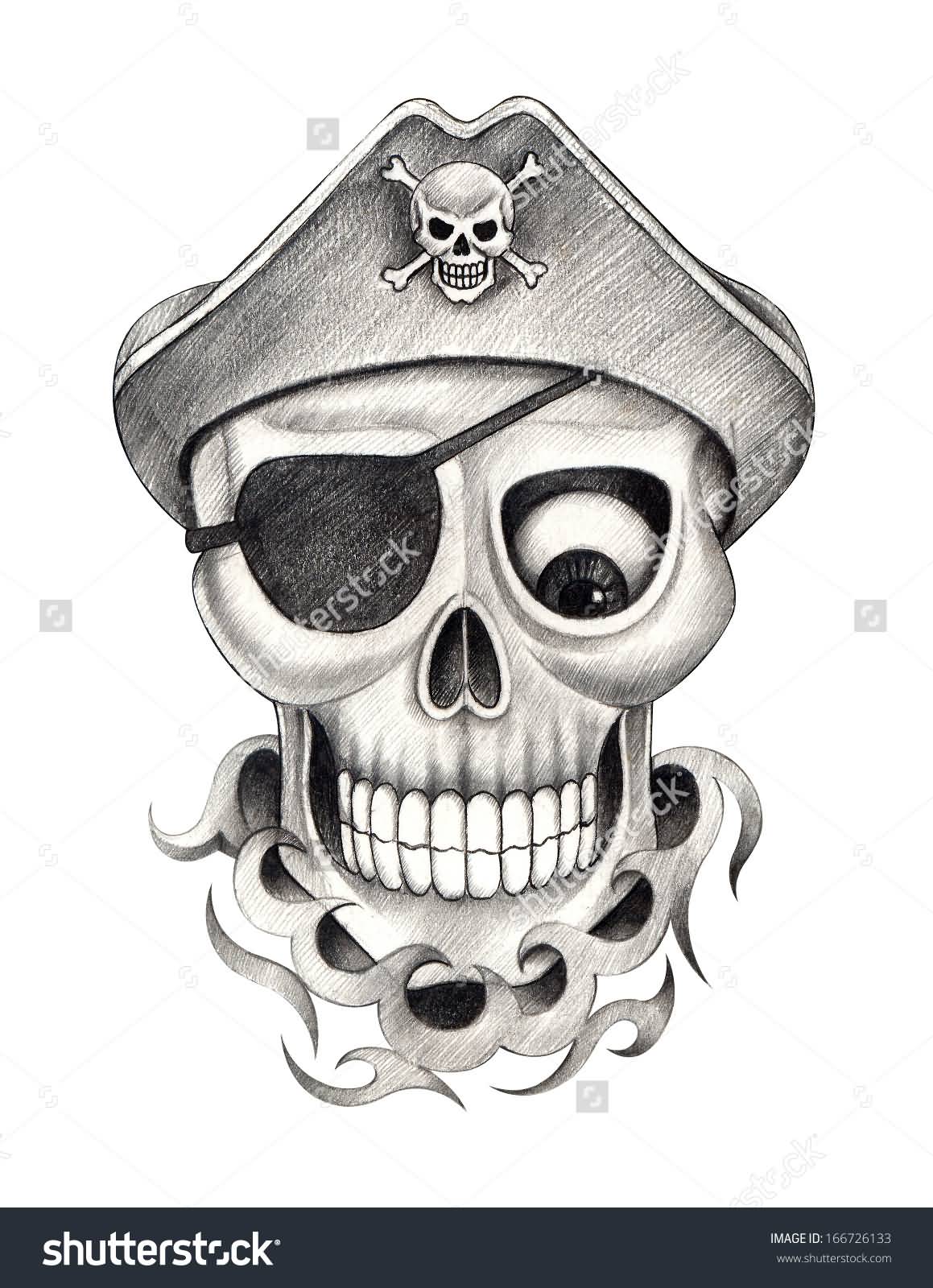Cool Grey Ink Pirate Skull Tattoo Design