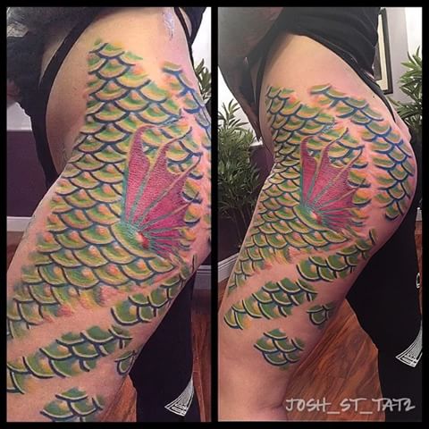 Cool Mermaid Scale Tattoo On Left Thigh