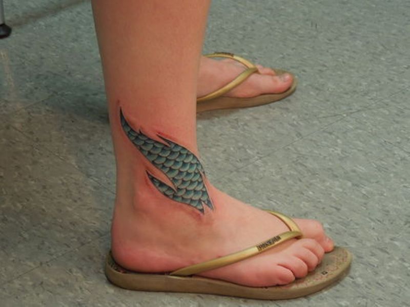 Cool Mermaid Scale Tattoo On Right Ankle