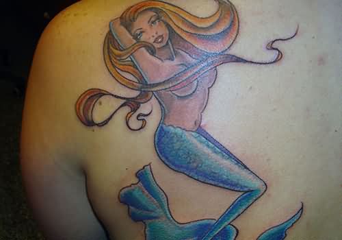 Cool Mermaid Tattoo On Left Back Shoulder