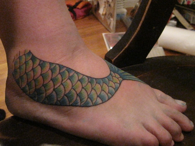 Cool Mermaid Tattoo On Right Foot
