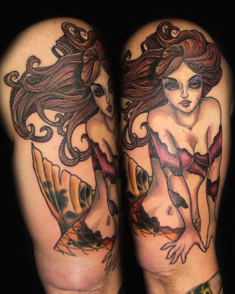 Cool Mermaid Tattoo On Right Half Sleeve