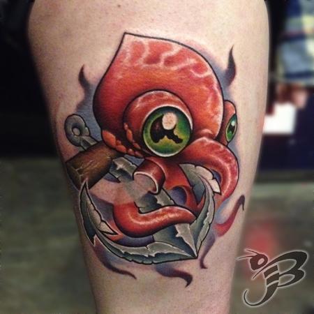 Cool Octopus With Anchor Tattoo Design For Half Sleeve