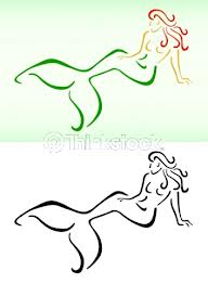 Cool Outline Two Mermaid Tattoo Design