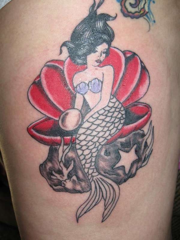 Cool Pin Up Mermaid Tattoo Design For Half Sleeve