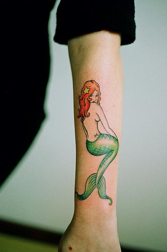 Cool Pin Up Mermaid Tattoo On Leg