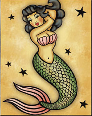 Cool Pin Up Mermaid With Stars Tattoo Design