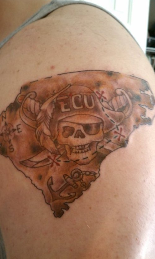 Cool Pirate Map Tattoo On Left Shoulder