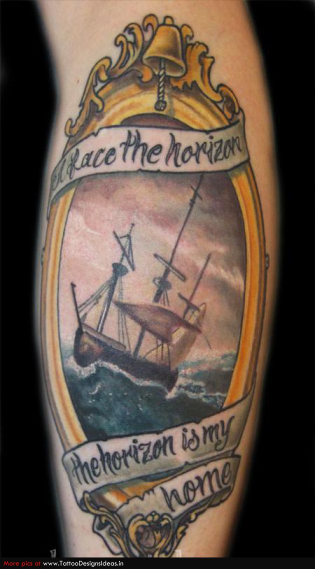 Cool Pirate Ship In Frame With Banner Tattoo Design For Sleep