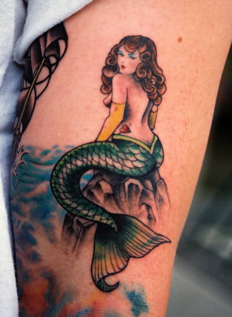 Cool Traditional Mermaid Tattoo Design For Sleeve