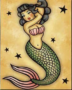 Cool Traditional Mermaid With Star Tattoo Design