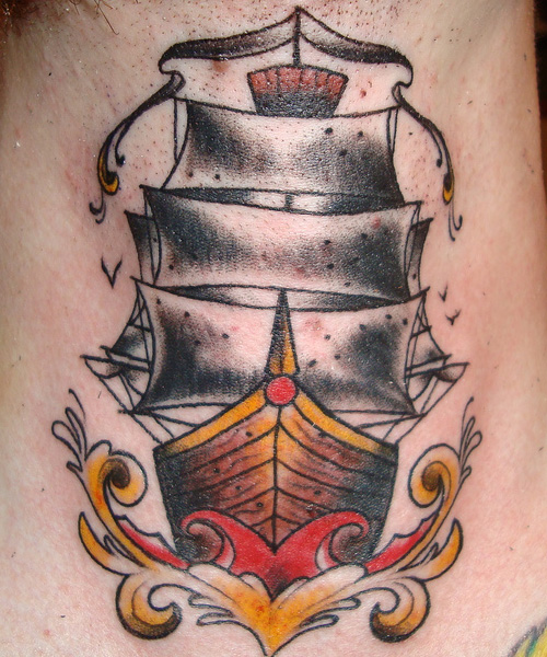 Cool Traditional Pirate Ship Tattoo Design