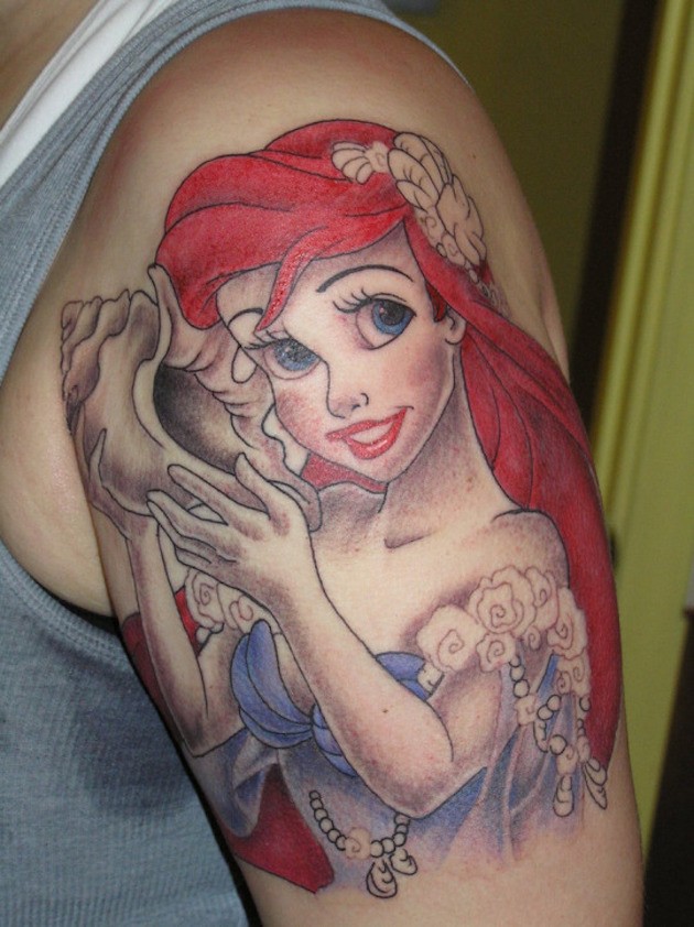 Cute Beautiful Mermaid Tattoo On Left Shoulder