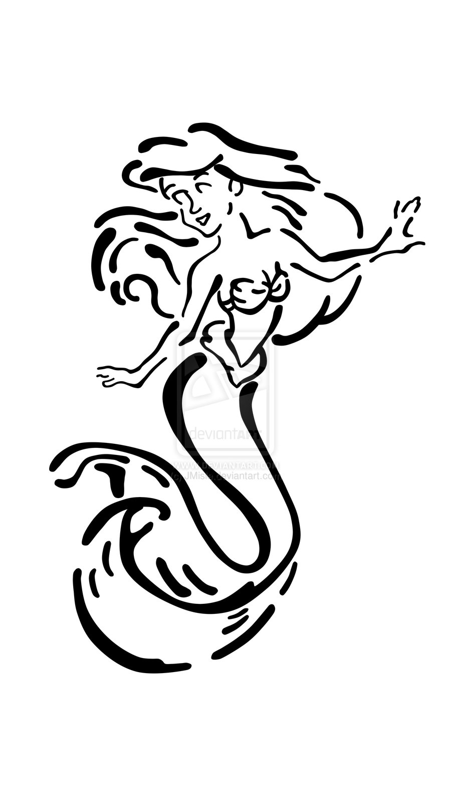 Cute Black Outline Mermaid Tattoo Design