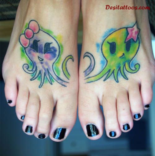 Cute Colorful Octopus Tattoo On Girl Feet