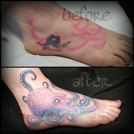 Cute Colorful Octopus Tattoo On Right Foot
