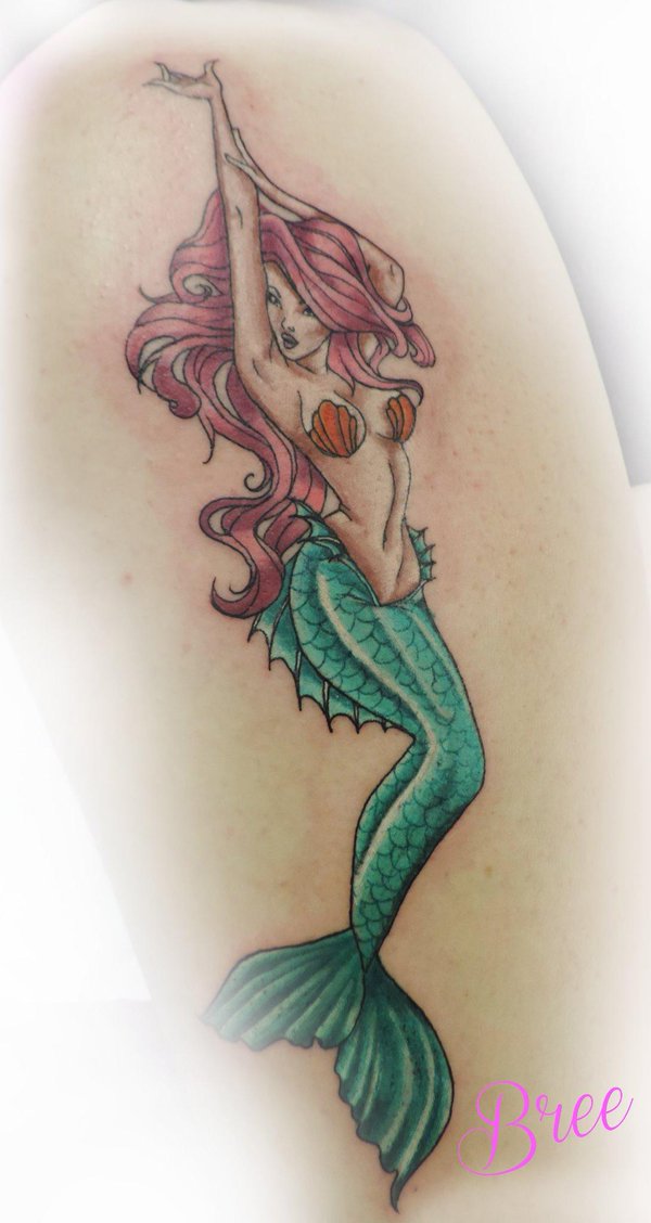 Cute Colorful  Pin Up Mermaid Tattoo Design
