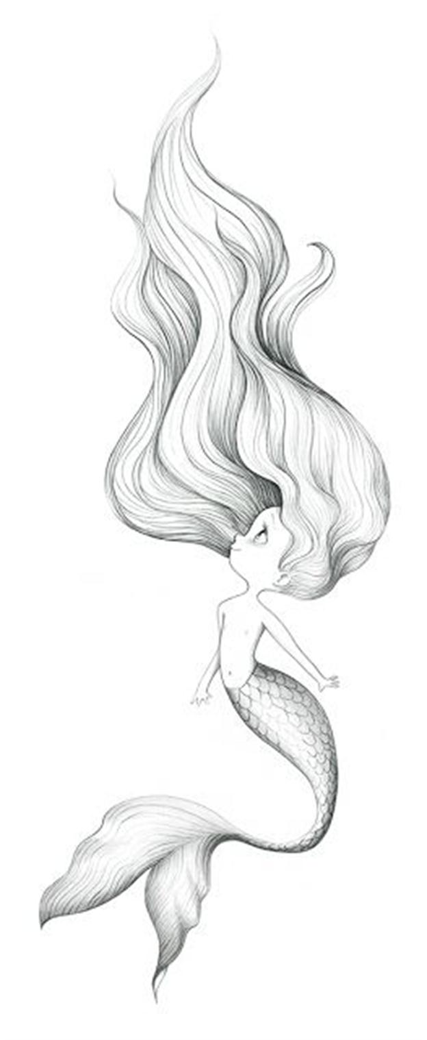 Cute Grey Ink Mermaid Tattoo Design