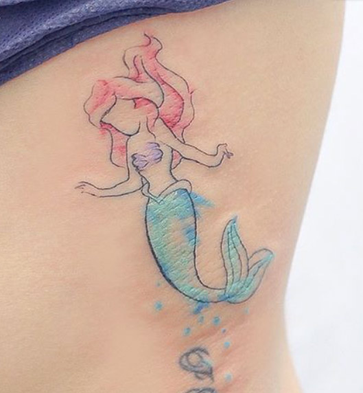 Cute Little Mermaid Tattoo Design For Side Rib