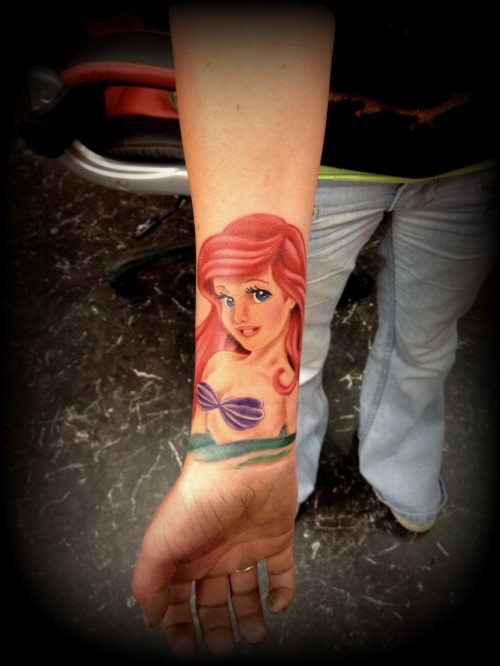 Cute Mermaid Tattoo On Girl Right Wrist